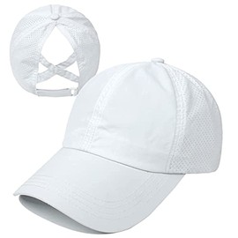 AoMoon Criss Cross Adjustable Ponytail Baseball Cap Quick Drying Sun Hats UV Protection Sport Cap for Women (White)