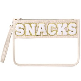 Pinkmik - Bolsa de chenilla con cierre transparente para viajes, bolsa de aperitivos para playa, cosméticos y artículos de cambiador para mujer, Snack
