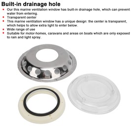 Ejoyous Boat Air Vent Accessories, Stainless Steel Marine Mushroom Vent Round Yacht Deck Ventboat Roof Vents Boat Air Vent Ventilation Window Assembly Transparent Centre Hatch Cover