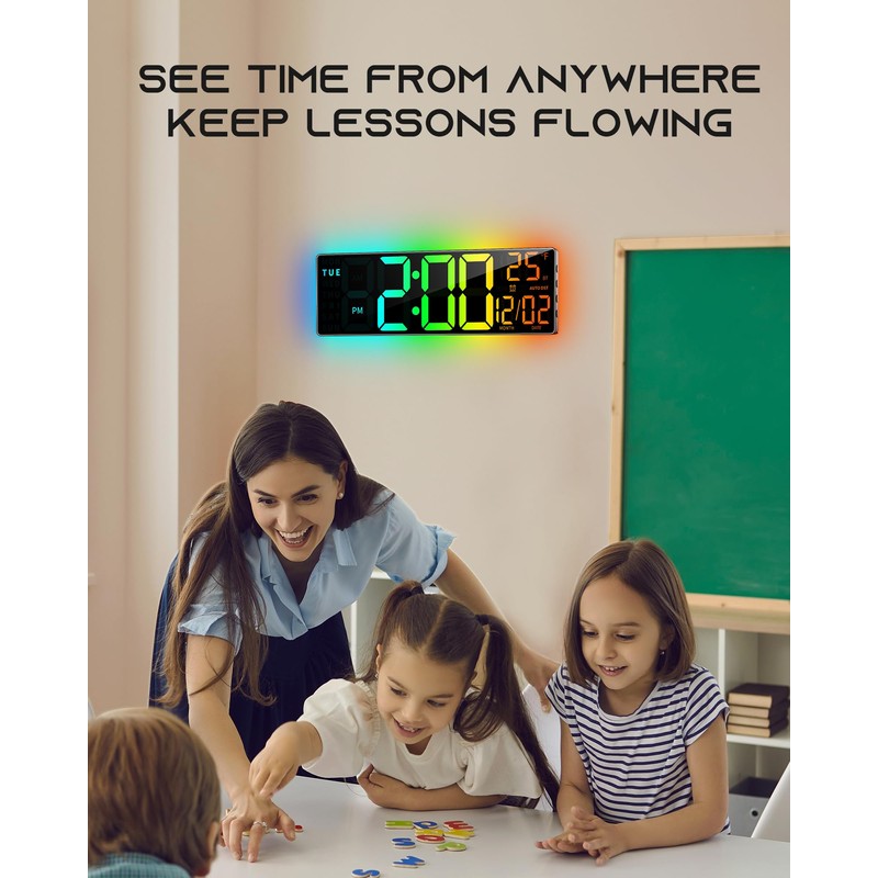 EASYERA 16.5" Large Digital Wall Clock with BT Sync, RGB