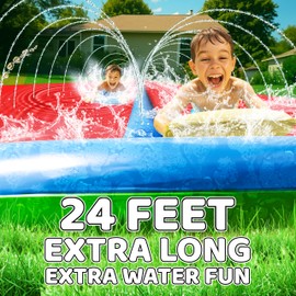 JAMBO 24Ft XL Slip Splash and Slide and 2 Bodyboards, Heavy Duty Lawn Water Slide, Summer Water Toy with Sprinkler for Backyard Outdoor Water Fun n Toys for Kids, Splash Mat Splash Pad