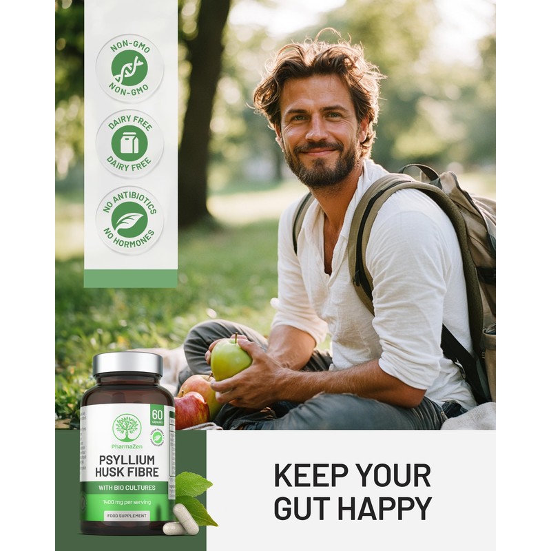 Psyllium Husk Capsules with Probiotics - Fibre Supplement Complex 1400mg