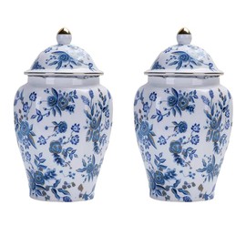 Magcolor Decorative Creative Blue and White Ceramic Ginger Jar set of -2 with Lid-7.7 inch Tall