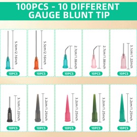 110PCS 11 Different Gauge Blunt Tip Dispensing Needles & Luer Lock Needle - Plastic Fluid Precision Blunt Needle Dispense Tips with Lure Lock for Refilling Liquid Inks (14/16/18/20G)