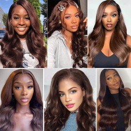 QEUOPE Chocolate Brown Body Wave Bundles Human Hair Color 4 Dark Brown Bundles Double Weft Brazilian Hair Extensions Silky and Soft for Women (16 18 20 inch 3 Bundles)