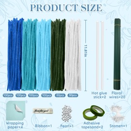 AZEAM 500 Pcs Pipe Cleaners Craft, Blue Pipe Cleaners Bulk with 5 Color Chenille Stems for Flower Kit Pastel Fluffy Fuzzy Sticks for Craft DIY Art Party Decorations