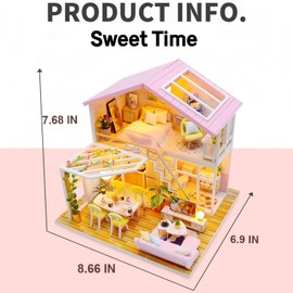 OZJAY DIY Miniature House Kit, Mini House Building Kit with LED & Furniture, DIY Wooden Dollhouse Miniature Kit for Adults Teen, Wooden Crafts Lovely Dollhouse Kit, Sweet Time