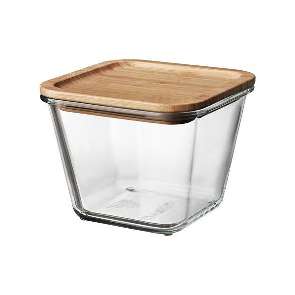 Ikea Ikea 365+: Storage Container with Lid, 5.9 x 5.9 x 4.7 inches (15 x 15 x 12 cm), Glass/Bamboo (092.691.12)