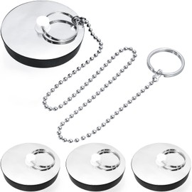 Pack of 4 Rubber Drain Plugs, Universal Plug for Sink Plug Sink Diameter 42-45 mm Bath Plug with Stainless Steel Chain Sink Plug for Sink Bathtub Kitchen Bathroom