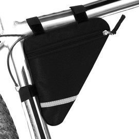 QitinDasen Bike Triangle Bag, Waterproof Bicycle Front Tube Frame Bag, Double-Sided Reflective Decoration Makes Night Riding Safer (Black)