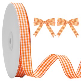 KINGLAKE Orange Gingham Ribbon - 5/8'' x 50 Yards Orange and White Ribbon for Gift Wrapping, Polyester Plaid Buffalo Checkered Ribbons for Crafts, Picnic and Party Decoration