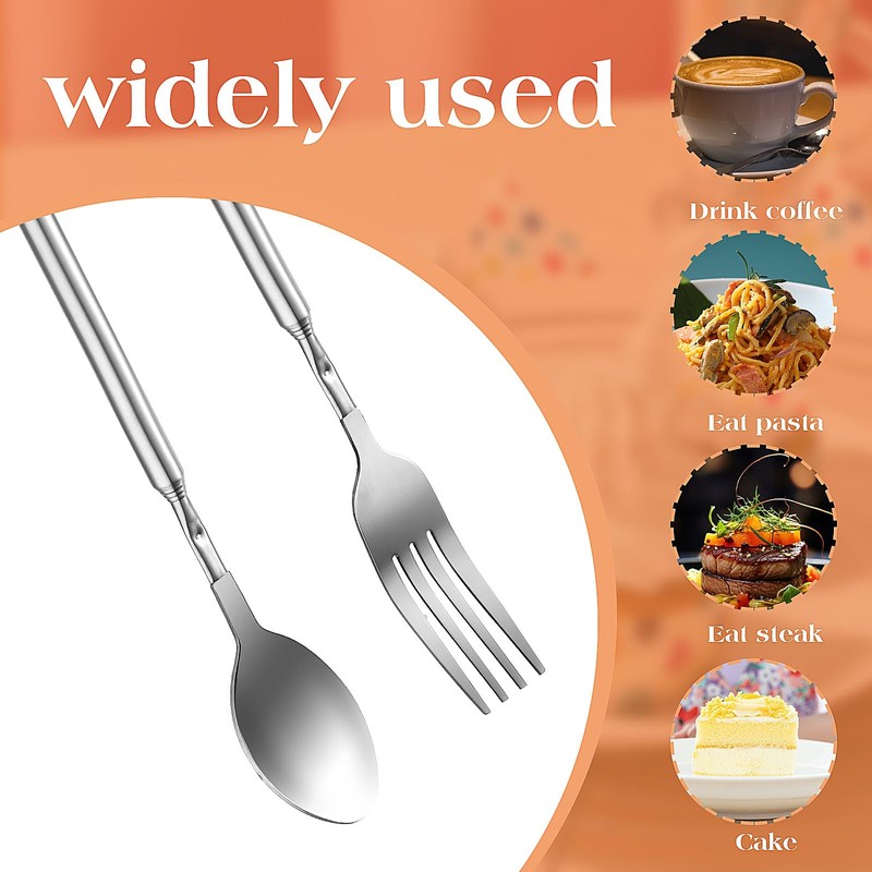 GEEHUA Extendable Fork Spoon, Telescopic Fork and Spoon Set, Stainless