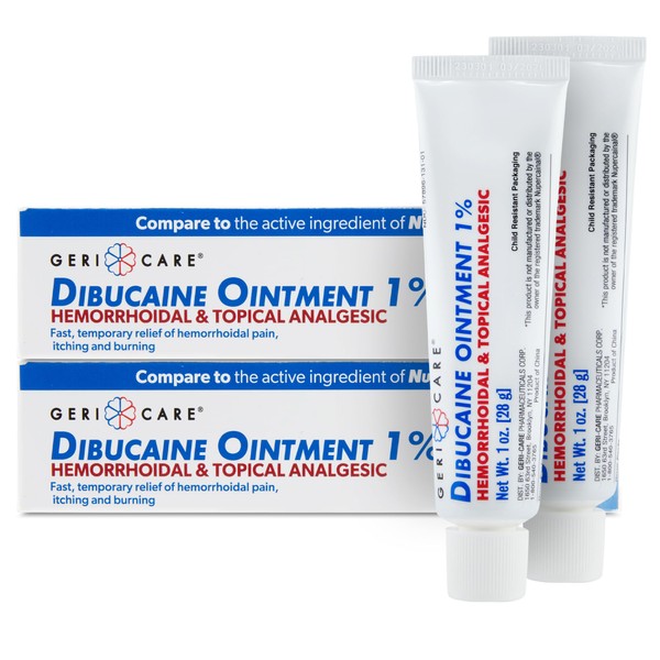 GeriCare Dibucaine Hemorroid Ointment 1% Pain-Relief Hemorrhoid Cream |Hemorroidal & Topical Analgesic| Quick Relief from Burning & Itching | Fast-Acting External Hemorrhoid Treatment 1oz (2 Pack)