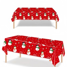 2 Pack Christmas Snowman Table Cloth Party,137x274cm Rectangle Large Plastic Red Tablecloth Snowman Party Tableware Decorations,Dinner Table Cloths Xmas Tablecovers Party for Winter Holiday Xmas Party