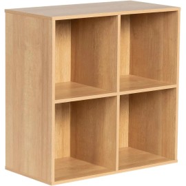 4-Cube Wooden Storage Organizer with Closed Back Panel Bookshelf Display Shelf for Home Office School Dining Closet Cabinetsize: 11.42"D x 24.17"W x 24.09"H, color: Natural Oak