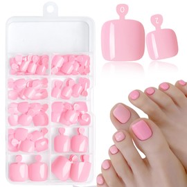 AddFavor 120pcs Pink Press on Toenails for Women, Toe Nail Press on Square Fake Toenails Peach Pink Full Cover Toenail Press ons Fake Toe Nail Tips Glue on Toenails, 12 Sizes Toe Press on Nails