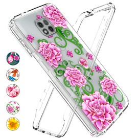 Flowhale Moto g Power 2021 Case, for Moto g Power 2021 Case with Screen Protector 2 Pieces, Moto g Power 2021 Case for Women Girl Purple Rose (Moto g Power 2021 Case, Purple Rose Floral)
