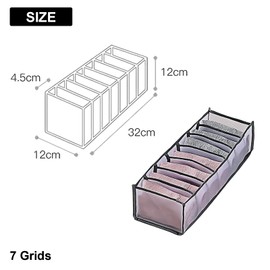 3 Pack 7 Grids Underpants Compartment Storage Box，Underpants Storage Box,Washable Wardrobe Underpants Organizer, Underpants Drawer Separation Box(Grey-3 PCs)