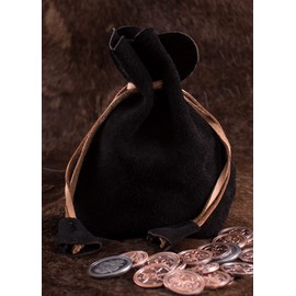 Battle-Merchant Leather Bag Money Cat Purse Made of Suede Viking Medieval LARP, black