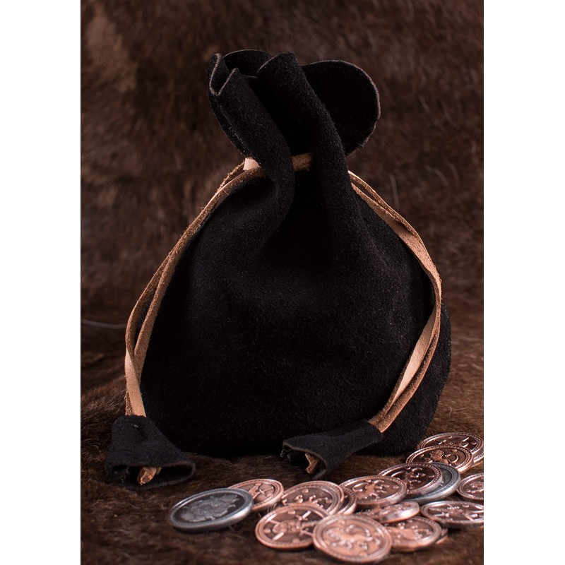 Battle-Merchant Leather Bag Money Cat Purse Made of Suede Viking