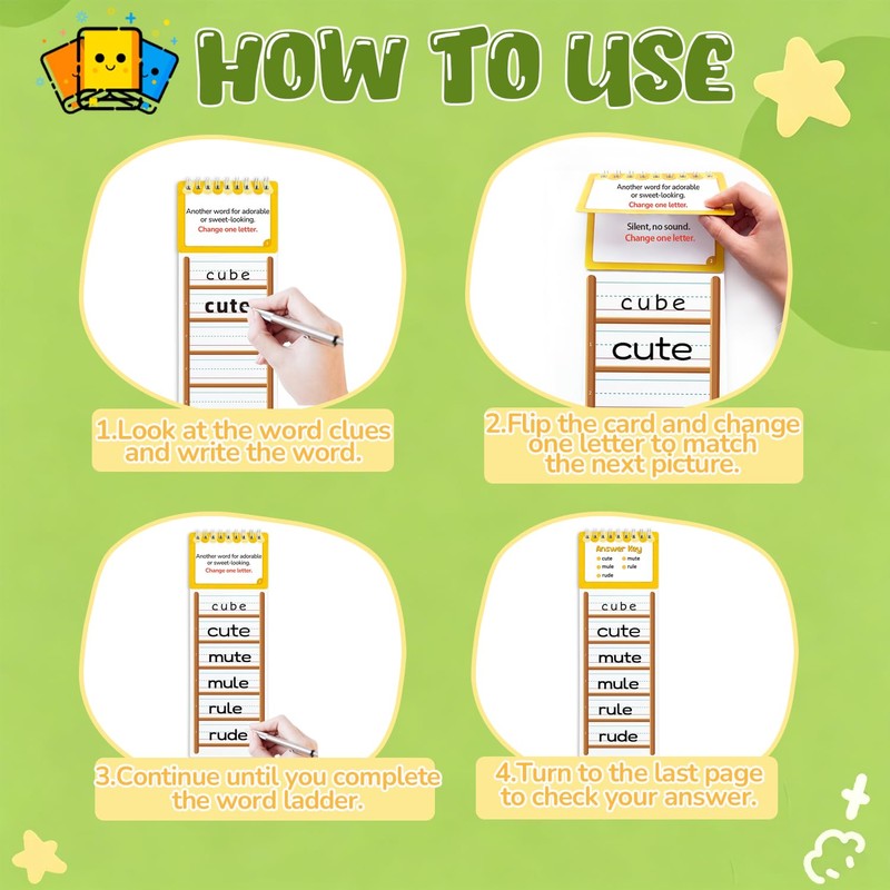 36 Word Ladders Flip Books,Sight Words Flash Cards Kindergarten, Learn