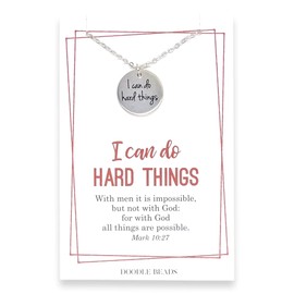 Doodle Beads I Can do Hard Things Stamped Necklace silver charm pendant - Graduation Gift Idea Inspirational Hope Jewelry necklace, 16-17" Chain