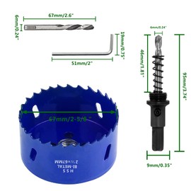 Luomorgo 2-5/8 inch 67mm Hole Saw, 1 1/4 inch Cutting Depth HSS Bi-Metal Hole Cutter with Hex Shank Drill Bit Adapter for Wood Cornhole Boards Plastic Drywall Fiberboard