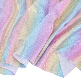 FINFERINSPIRE 1.8 m Iridescent Hologram Fabric, 1.54 m Wide, Rainbow Fabric for Sewing, 4-Way Stretch, Polyester, DIY Fabric, Shiny Striped Fabric, Colourful Fabric for Clothing, Dress Decor