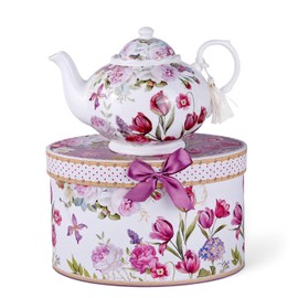 Tulip Bone China Teapot in Gift Box 36.5 fl oz (1080 ml) Teapot for Loose Tea, Decorative Gift Box, Dishwasher safe