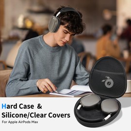 Hard Case for AirPods Max Supports Sleep Mode, Travel Carrying Headphone Case with AirPods Max Clear Ear Cups Cover/Silicone Earpad Case/Headband Cover,AirPod Max Protective Portable Storage Bag,Black