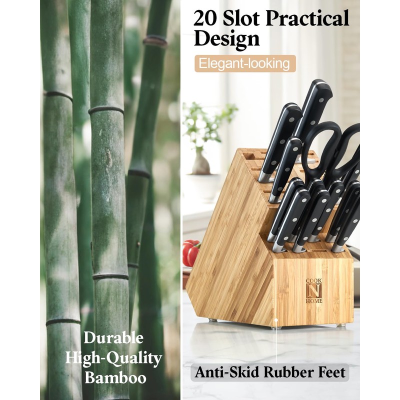 Cook N Home Bamboo Knife Storage Block without Knives, 20