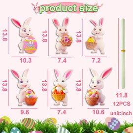 Heyigrow Easter Bunny Decorations Yard Signs Colorful Backdrop with Stakes 6 Pcs Cute Rabbits Eggs Basket in Lawns Garden Flowerpot