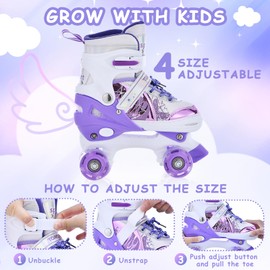 TOMSHOO Roller Skates for Girls Kids Child Beginners, 4 Size Adjustable Light up Wheels Fun Illuminating Purple Pink Skates for Boys Toddlers Patines para niñas (Purple, Medium - Big Kid (13C-3))