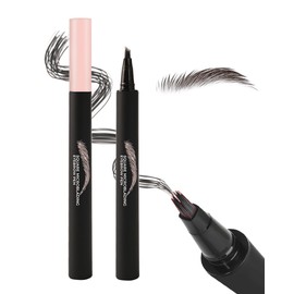 Microblading Liquid Eyebrow Pencil, Waterproof Smudgeproof Multiple Fork Tip Angled Wild Tinted Brow Pen, Filler Dye Eye Brow Pencil Thin Hair Like stroke for shaping,Women Makeup Last All Day-04Black