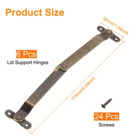 uxcell 6 Pcs Lid Folding Support Hinges, Iron 180 Degree Rotatable Hinges, Lip Stay Hinges for Wardrobe Cabinet Wooden Boxes Cases, Large