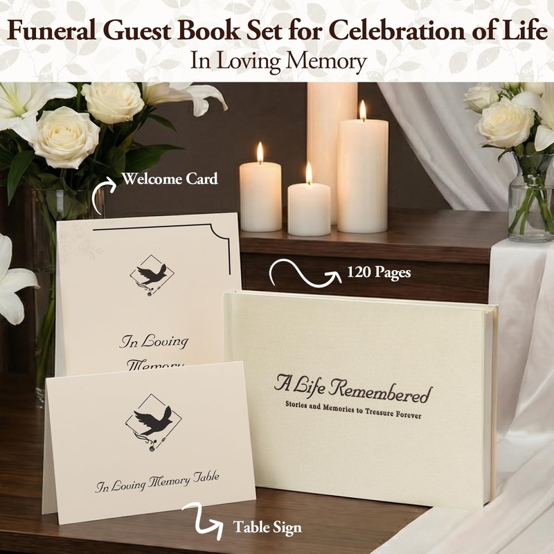 Condolence Book, Funeral Guest Book, in Loving Memory, 120 Blank