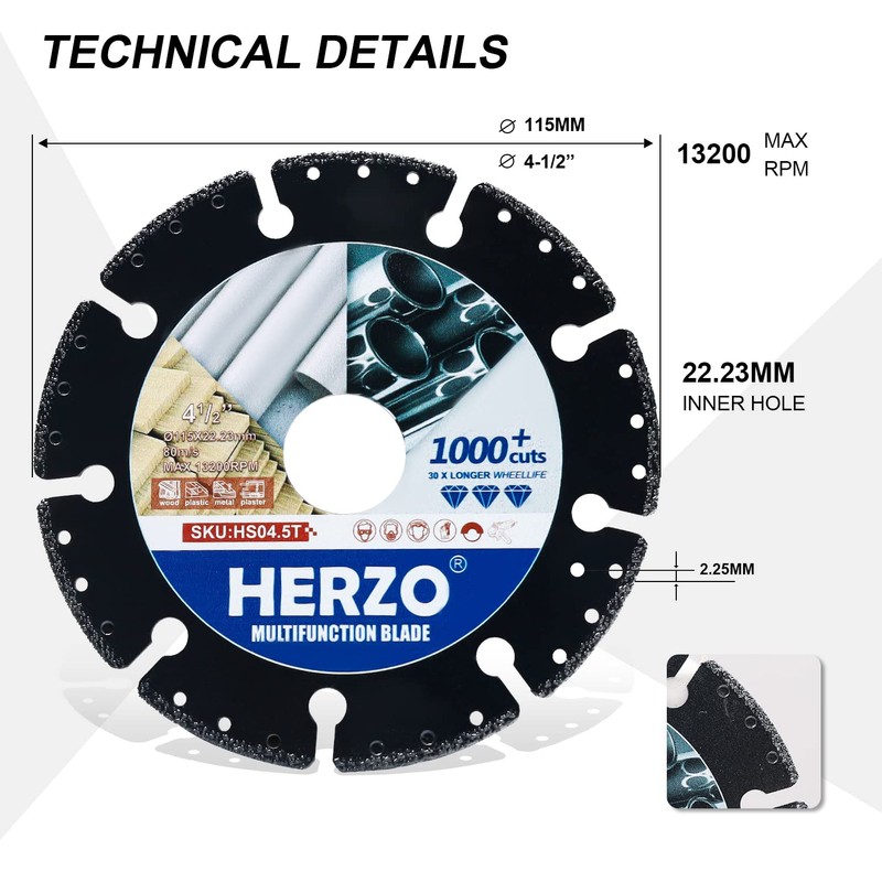 HERZO Professional Carbide Multi Wheel Cutting Disc 115 mm, Multi