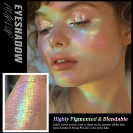 GKSHSU Chameleon Face Highlighter Palette, Multichrome Eyeshadow Shimmer Pigmented Powder, Holographic Sparkle Rainbow Highlighter Eye Makeup