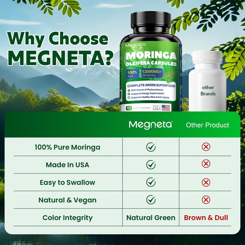 Moringa Capsules 12000mg – Organic Moringa Oleifera Leaf Powder, High