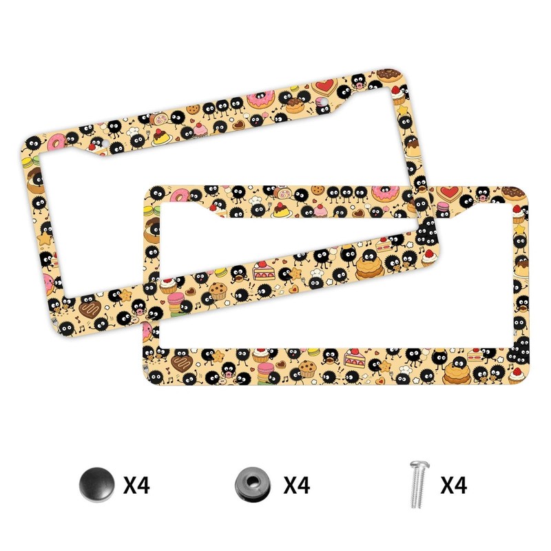 2Pcs Anime License Plate Frame Cute Soot Sprites Car Accessories