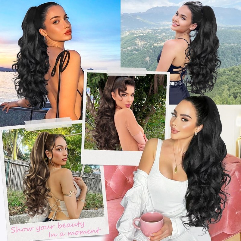 PORSMEER Ponytail Hair Extension Claw Clip in Ponytail Extensions Long