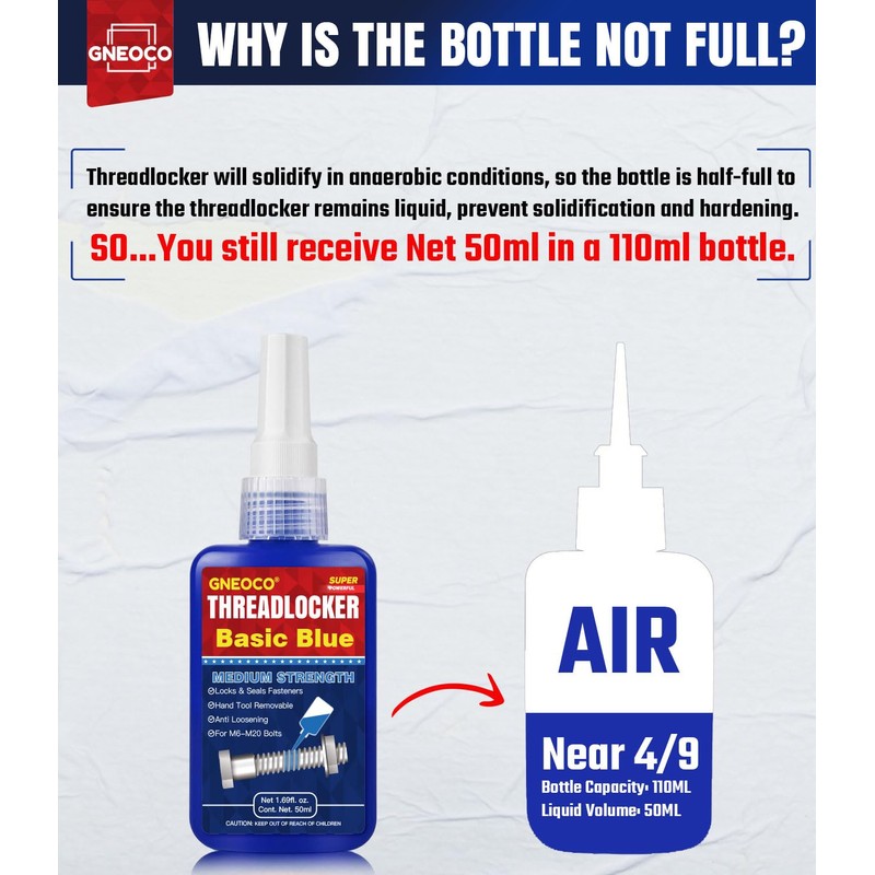 ThreadLocker Blue, Thread Lock Medium Strength Lock Tight for Nuts,
