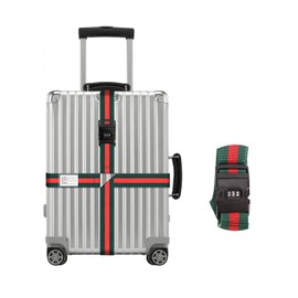 Suitcase Strap with Lock, Cross Suitcase Strap with Combination Lock, Eye-catching Suitcase Strap with Name ID, Packing Straps, Solid Suitcase Webbing (Red and Green)