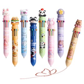 WATUNID 8Pcs 0.7mm Multicolor Ballpoint Pen, 10-in-1,12-in-1 Colored Retractable Cartoon Animal Ballpoint Pens, Kawaii Cute Pens for Office Back to School Supplies Students and Children Gift