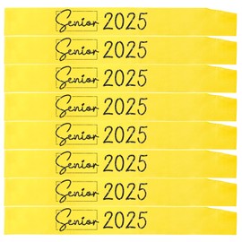 Generic Senior Sash 2025, 8 Pack Black Glitter Yellow Satin Finally Graduated Senior Cheerleader Sashes for Class of 2025 Graduation Party Supplies