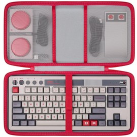 co2CREA Hard Travel Case Compatible with 8BitDo Retro Mechanical Keyboard 87 Keys Dual Super Programmable Buttons (White Case and Red Zipper)