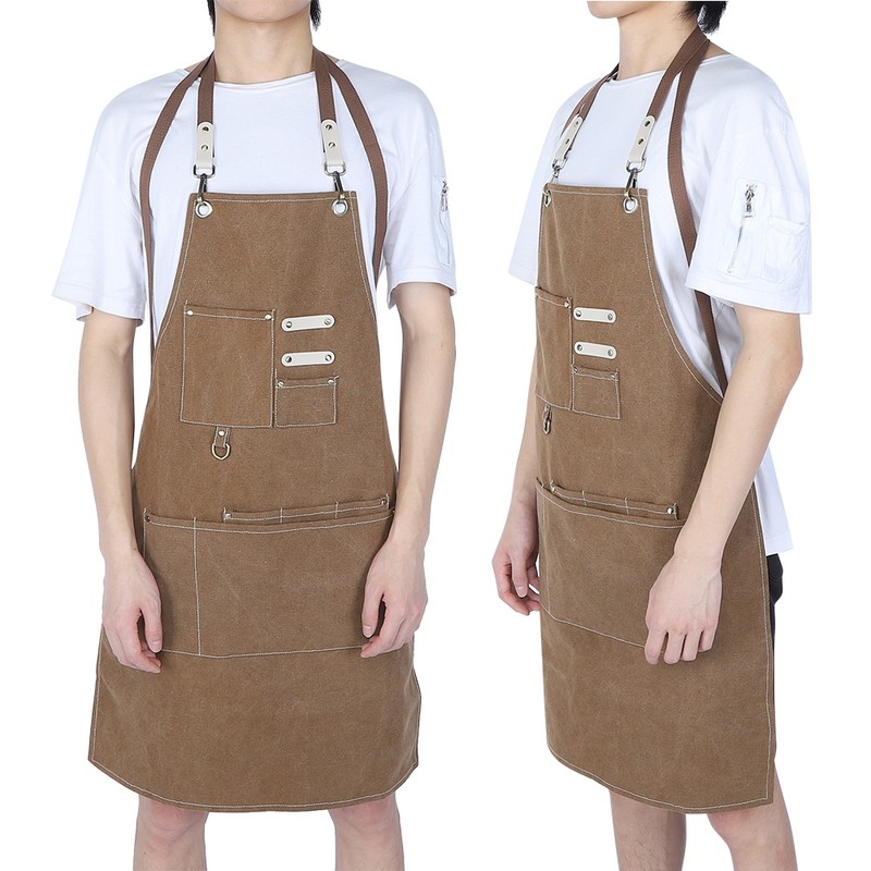 Adjustable Waterproof Apron with Pockets for Restaurant Kitchen Milk Tea