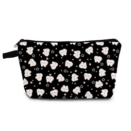 YULUENZE Cartoon Teeth Makeup Bag Black Background Small Organizer Pouch with Zipper Cartoon Tooth Cosmetic Bag Present for Dentists Dental Patients Nurse Women