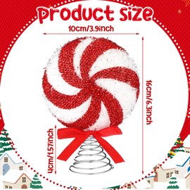 PullCrease Mini Christmas Candy Tree Topper 6.3 x 4 x 1.6 Inch Peppermint Tree Topper Swirl Christmas Ornament Candy Cane Xmas Decoration for Holiday Party Festive Home Decor, Red, White