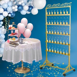jvsufuik jvsufuik Champagne Wall Holder for Party, Rolling Champagne Tower Stand with Removable Sign, 5-Tier Champagne Flute Holder Hold 40 Glasses, Metal Wine Glass Stand for Party, Wedding, Christmas